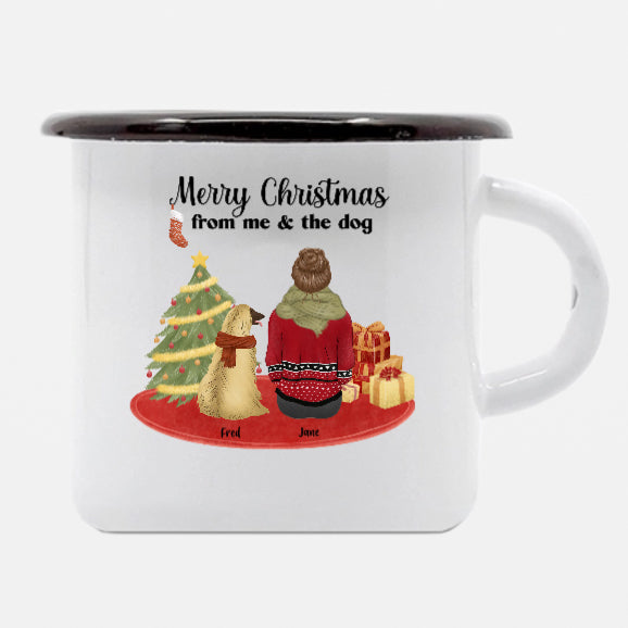 Merry christmas from me & the dogs enamel mug 400ml/13.5oz