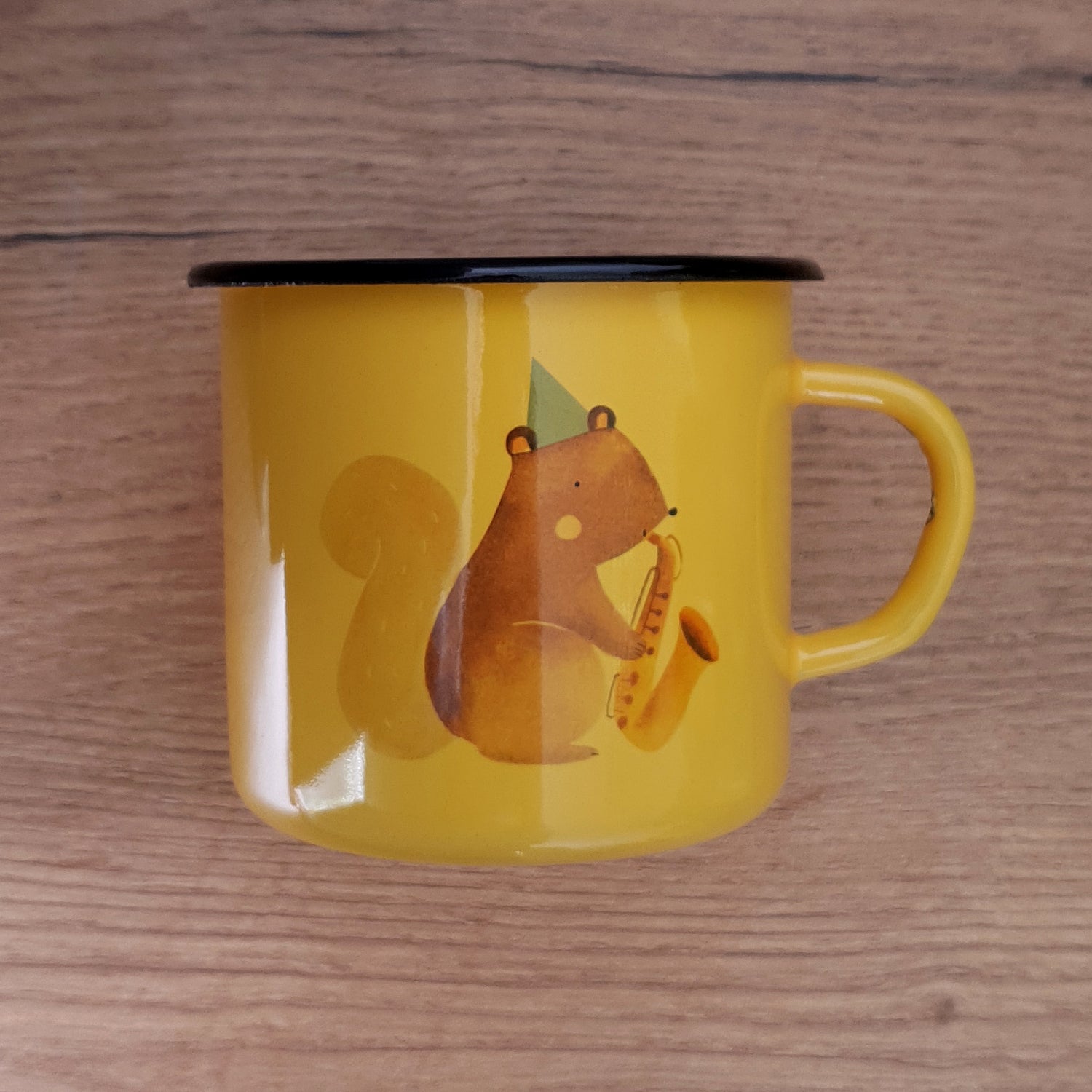 yellow custom printed enamel mug