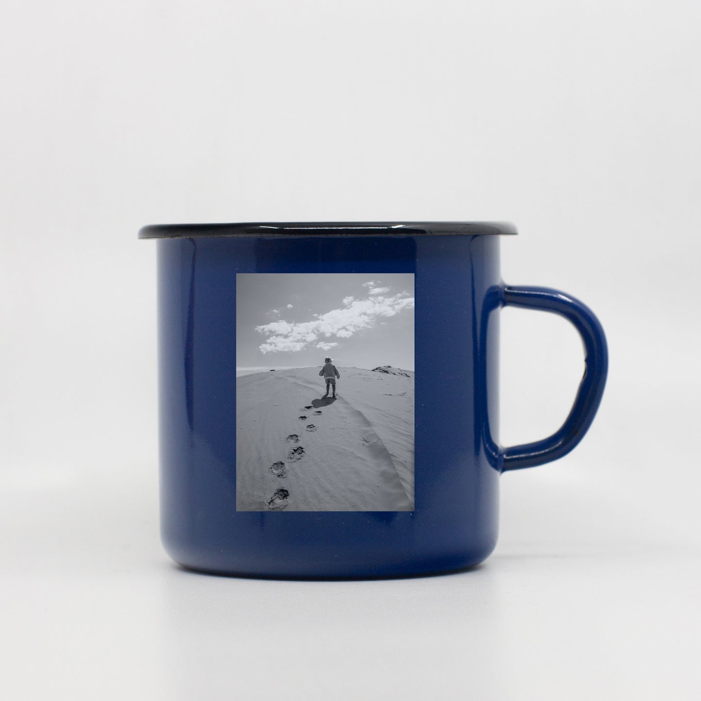 Blue custom enamel mug 400ml/13.5oz with image and design upload