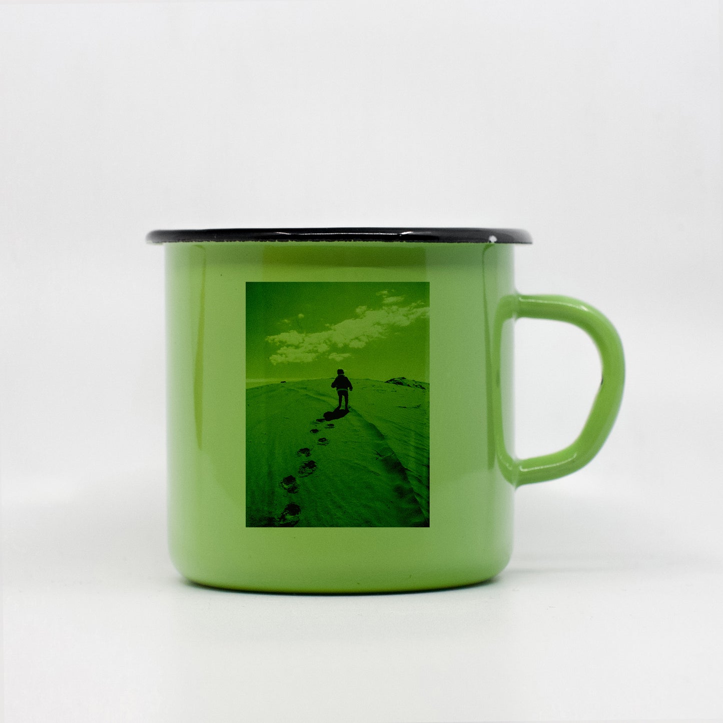 Green custom enamel mug 400ml/13.5oz with image and design upload