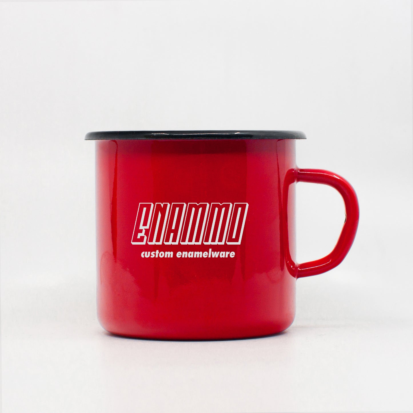 Red custom enamel mug 400ml/13.5oz with vector design upload