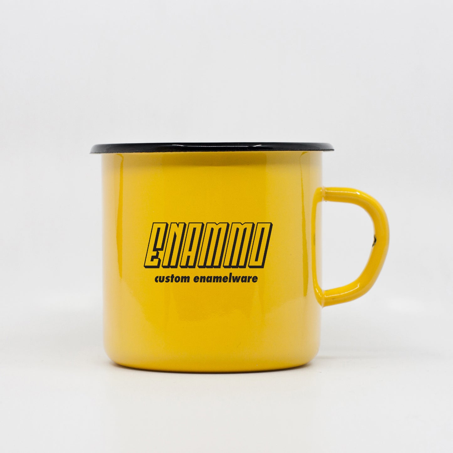 Yellow custom enamel mug 400ml/13.5oz with vector design upload