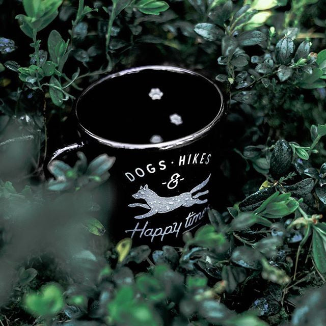 black custom printed enamel mug with logo and inside wall print