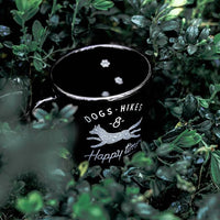 black custom printed enamel mug with logo and inside wall print