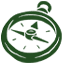 Green clock icon on a white background