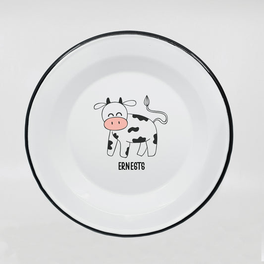 Kids enamel dinner plate with cow print 600ml/20.28oz