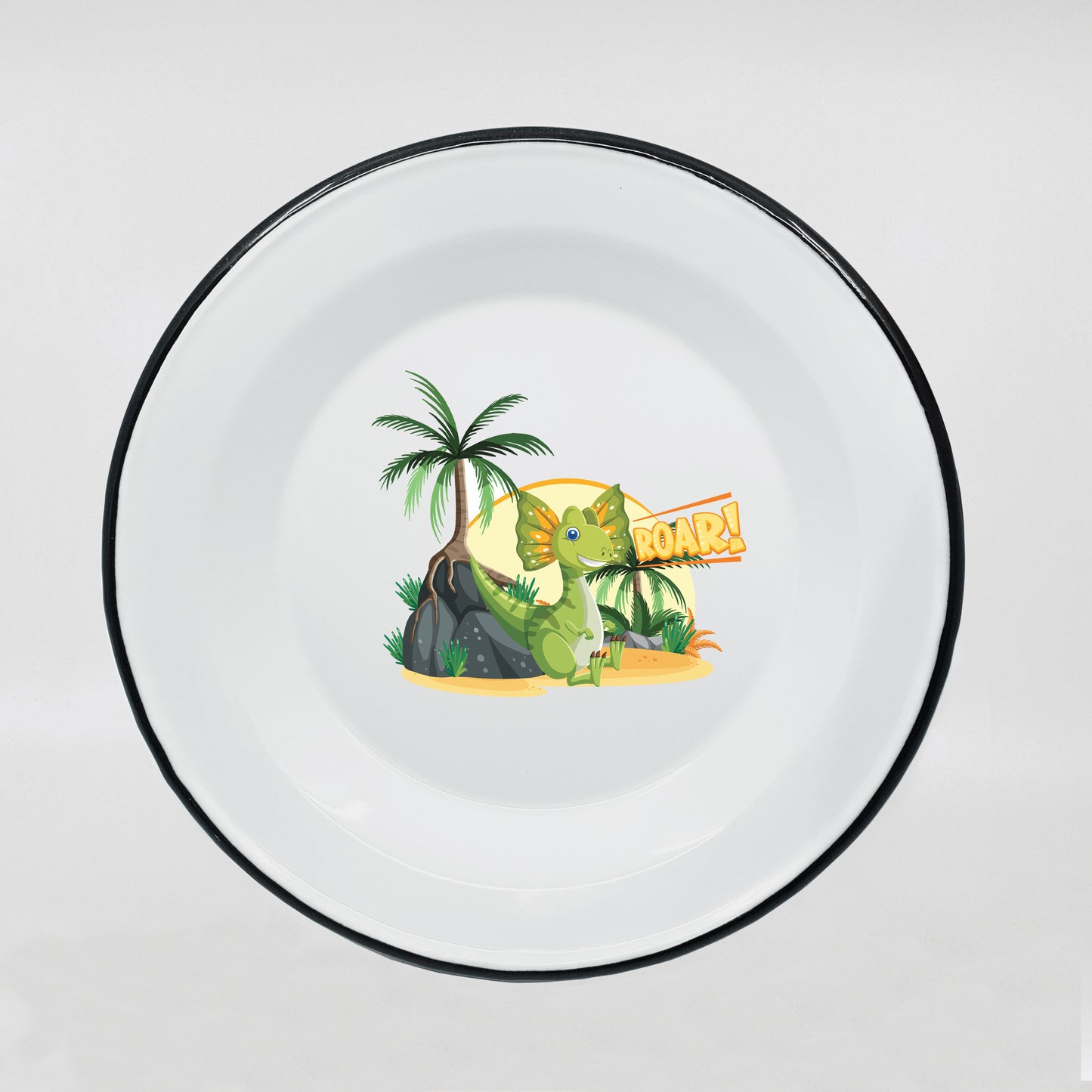 Kids enamel dinner plate with dinosaur print 600ml/20.28oz