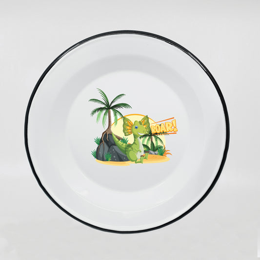 Kids enamel dinner plate with dinosaur print 600ml/20.28oz