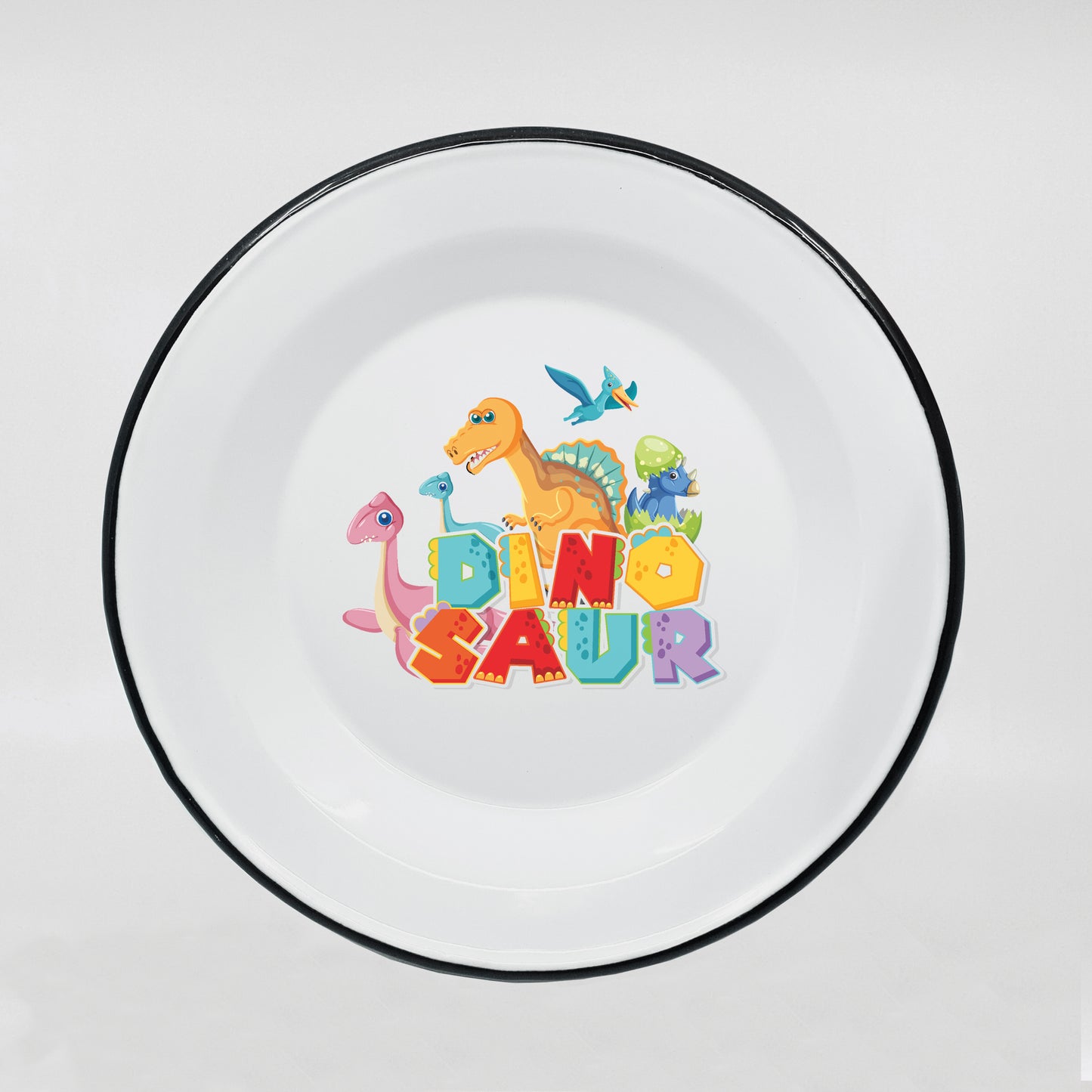 Kids enamel dinner plate with dinosaur print 600ml/20.28oz