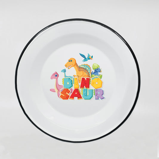 Kids enamel dinner plate with dinosaur print 600ml/20.28oz