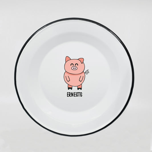 Kids enamel dinner plate with pig print 600ml/20.28oz