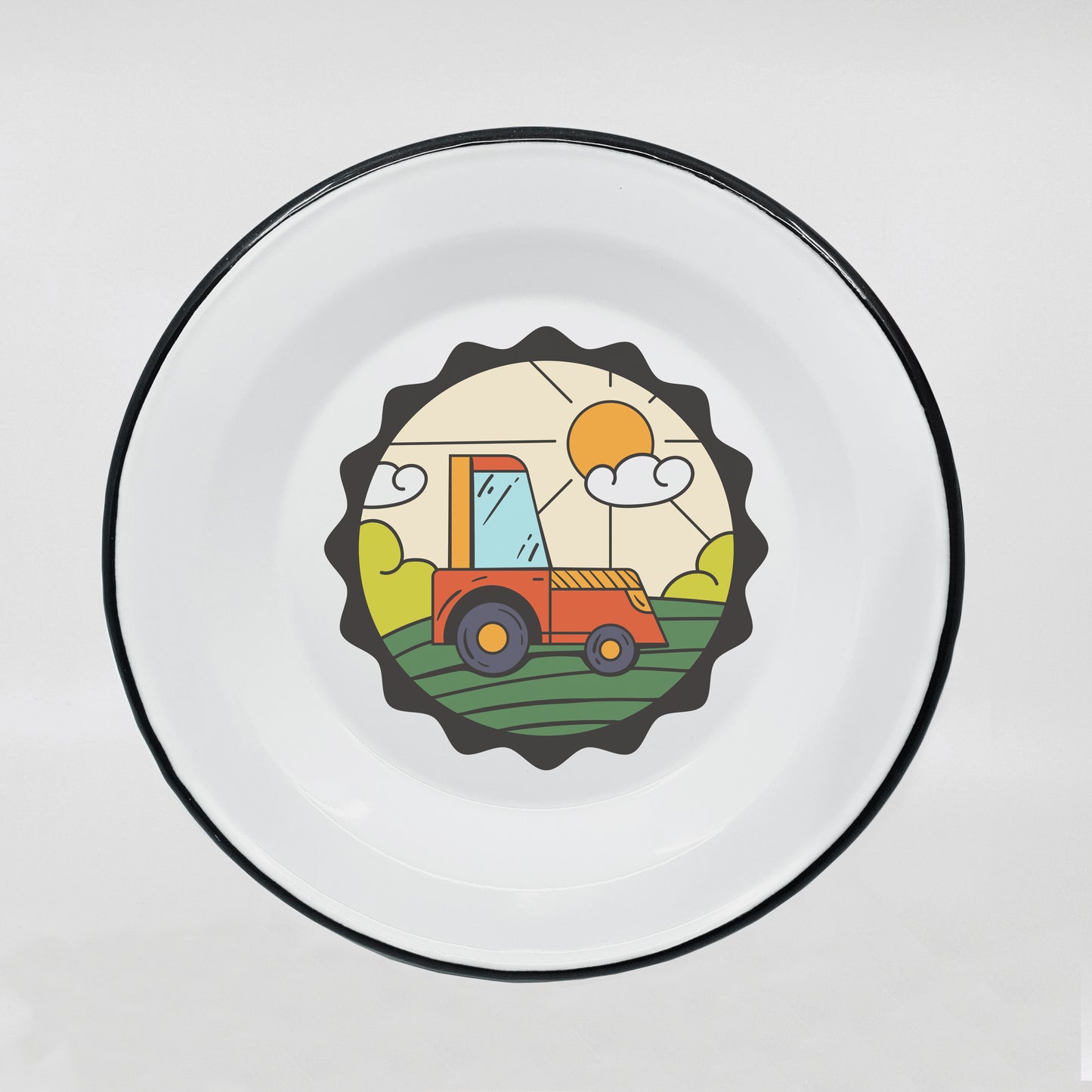 Kids enamel dinner plate with tractor print 600ml/20.28oz