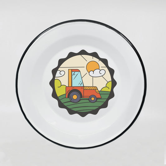 Kids enamel dinner plate with tractor print 600ml/20.28oz