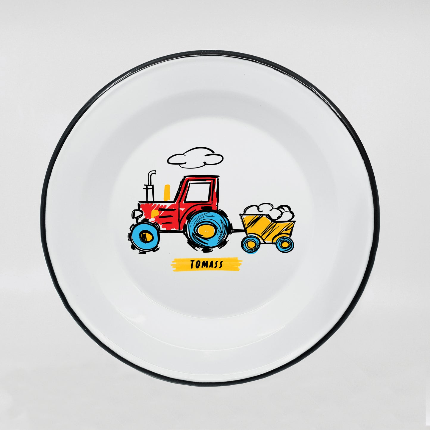 Kids enamel dinner plate with tractor print 600ml/20.28oz