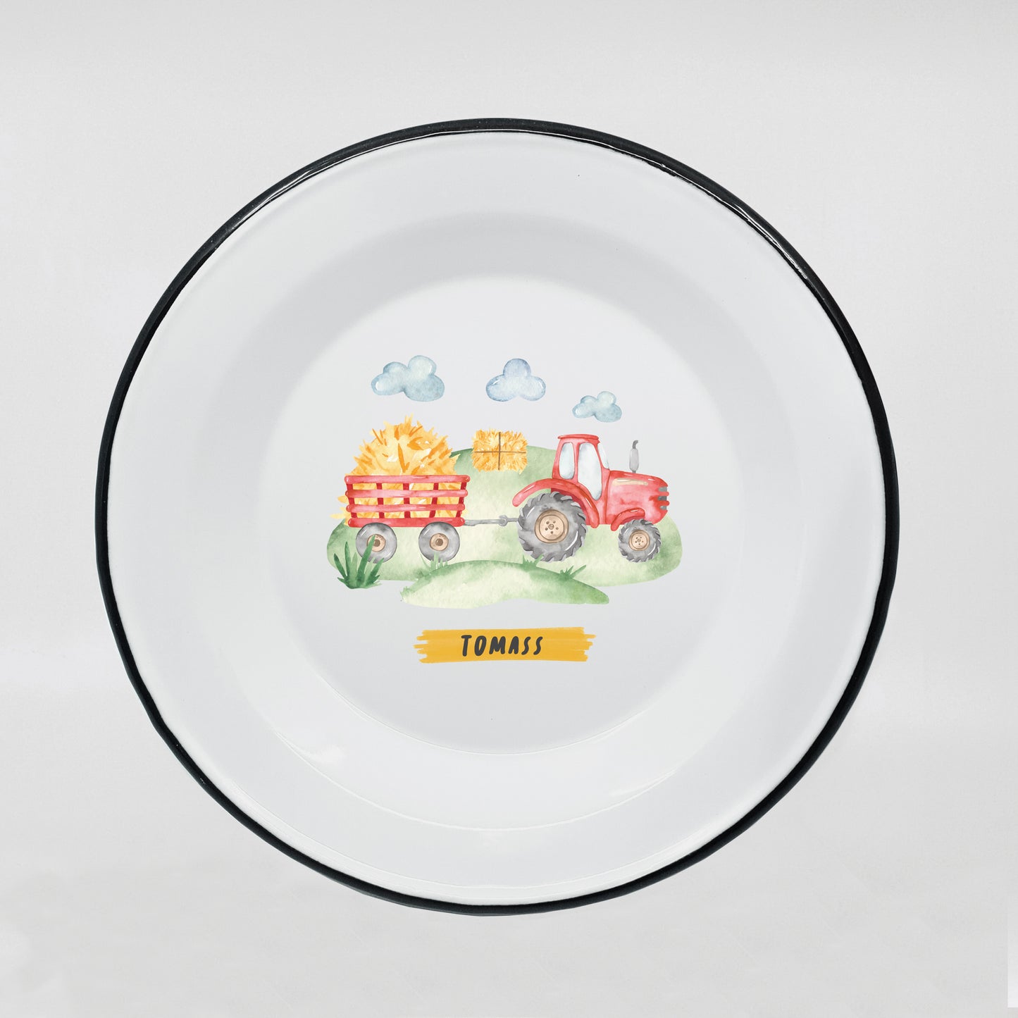 Kids enamel dinner plate with tractor print 600ml/20.28oz