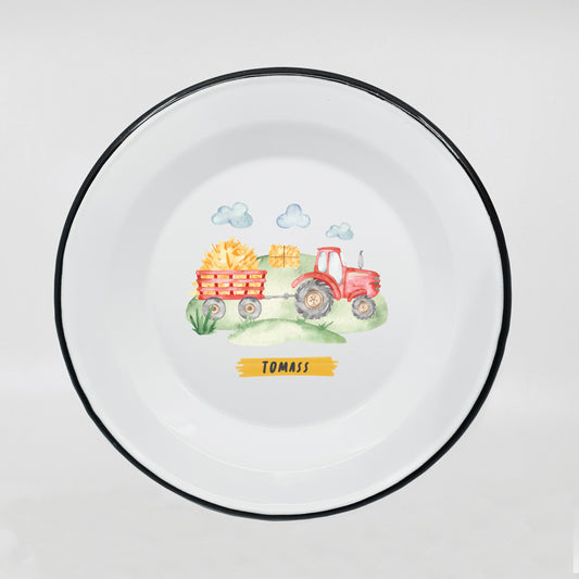 Kids enamel dinner plate with tractor print 600ml/20.28oz