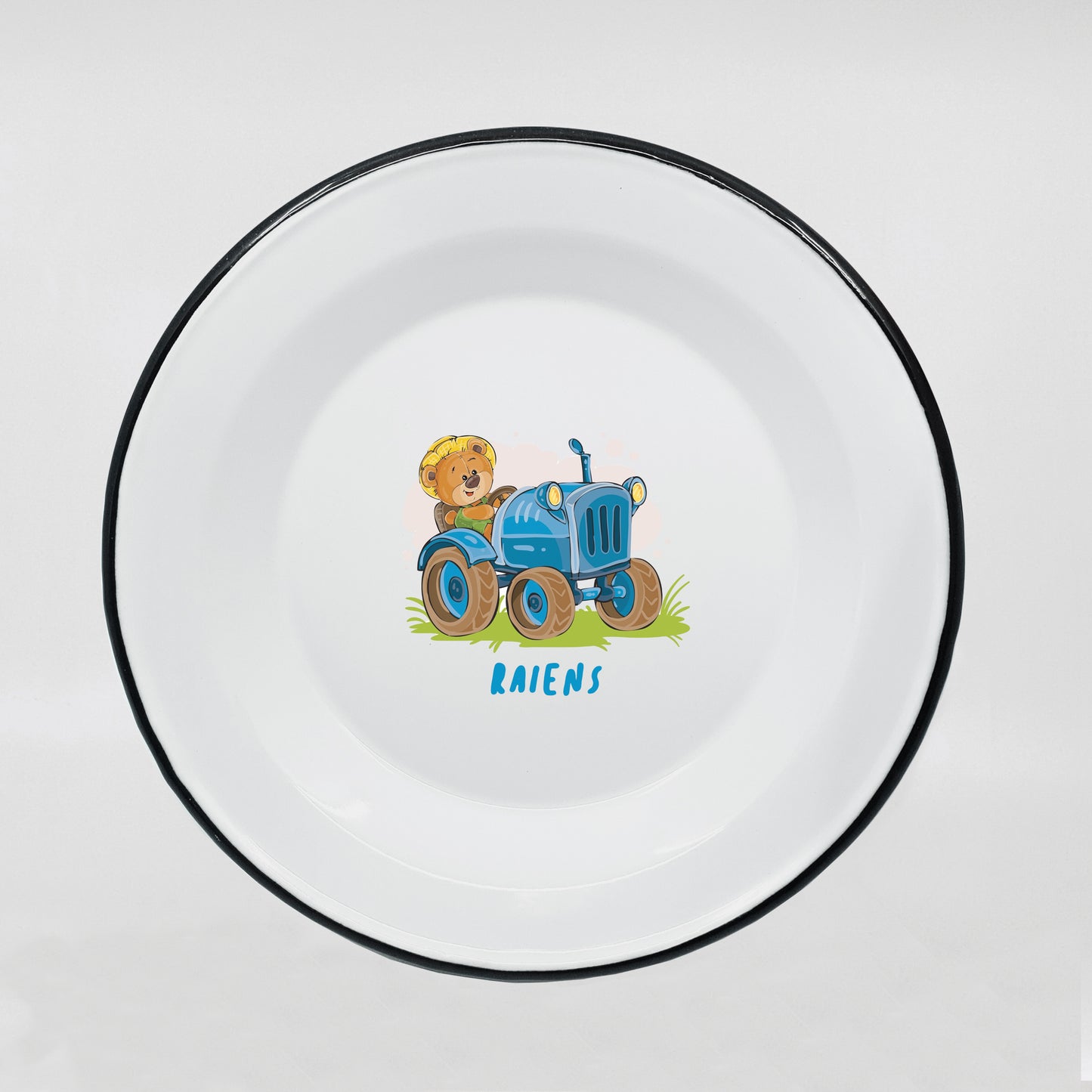 Kids enamel dinner plate with tractor print 600ml/20.28oz