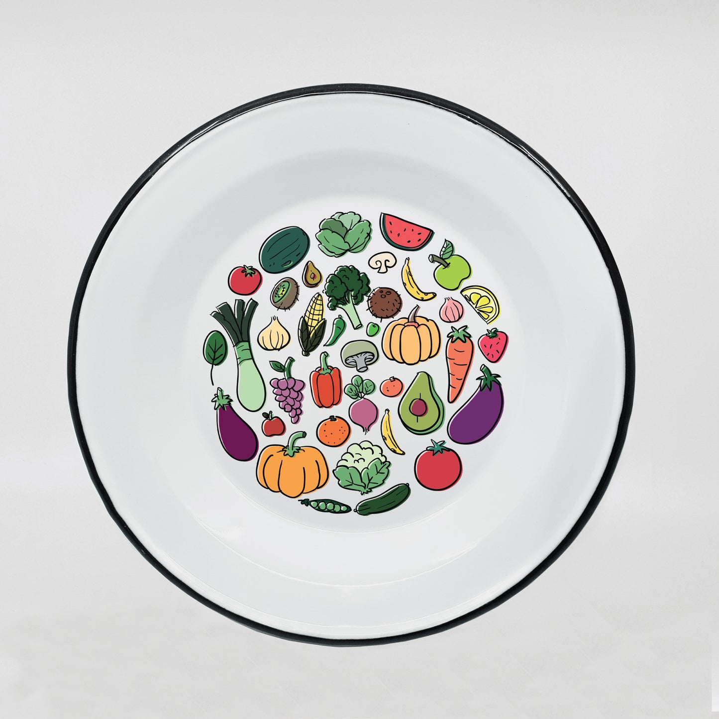 Kids enamel dinner plate with vegetables print 600ml/20.28oz