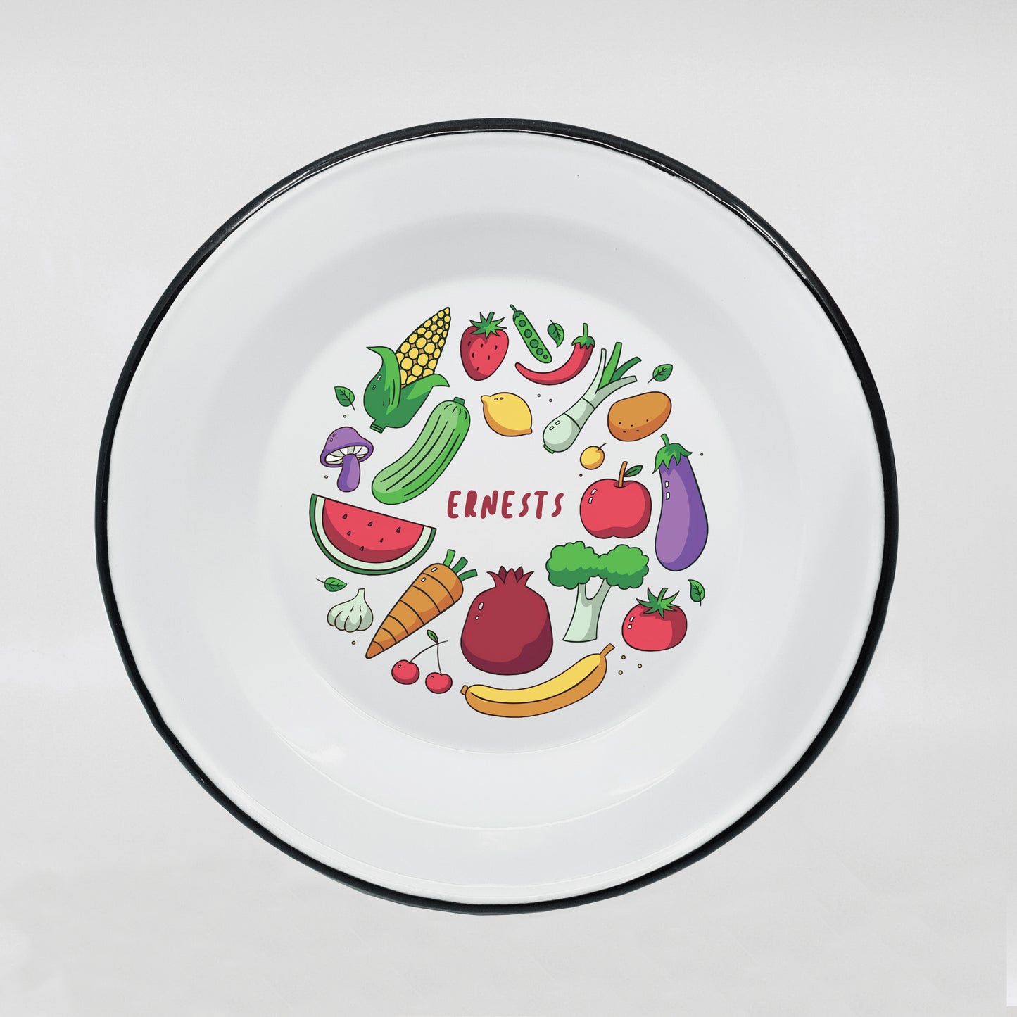 Kids enamel dinner plate with vegetables print 600ml/20.28oz