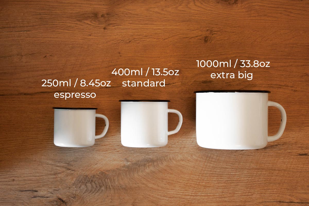 1 coffee mug in ml White enamel mug 1000ml/33.8oz