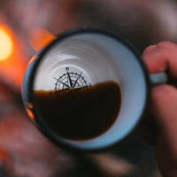 custom printed enamel mug with inside compass print