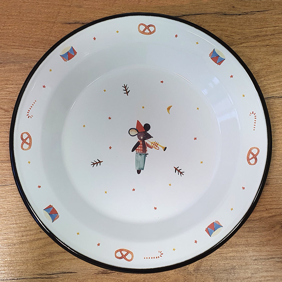 custom printed enamel plate with winter design