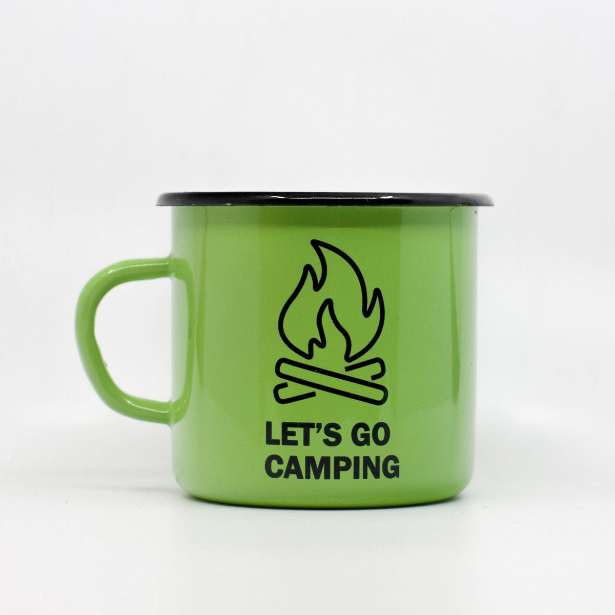 enamel mug with lets go camping design