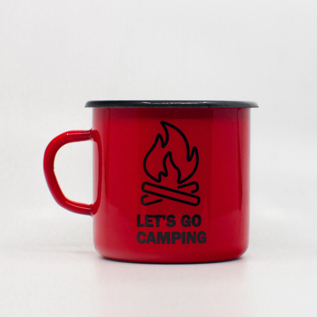 enamel mug with lets go camping design