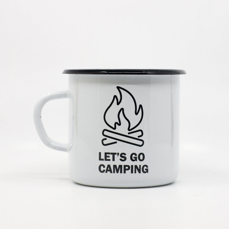 Let's Go Camping Enamel Camp Mug - 12 oz., White Enamel Mug, Coffee Mug,  Metal Camp Cup, Enamelware