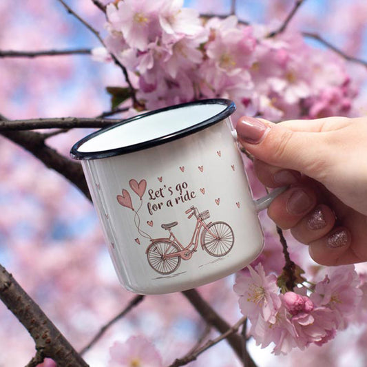 Life is better on a bike enamel mug 400ml/13.5oz